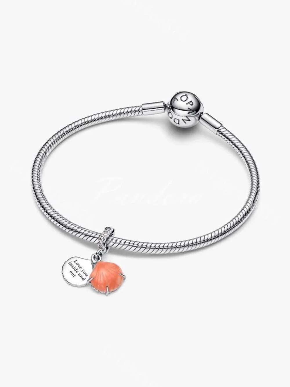 Pandora Coral-colored Shell Double Dangle Charm